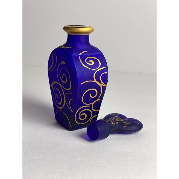 Vintage Royal Blue 24 Carat Gold Perfume Bottle Swirl Hand Painted Made In Italy - Picture 7 of 9